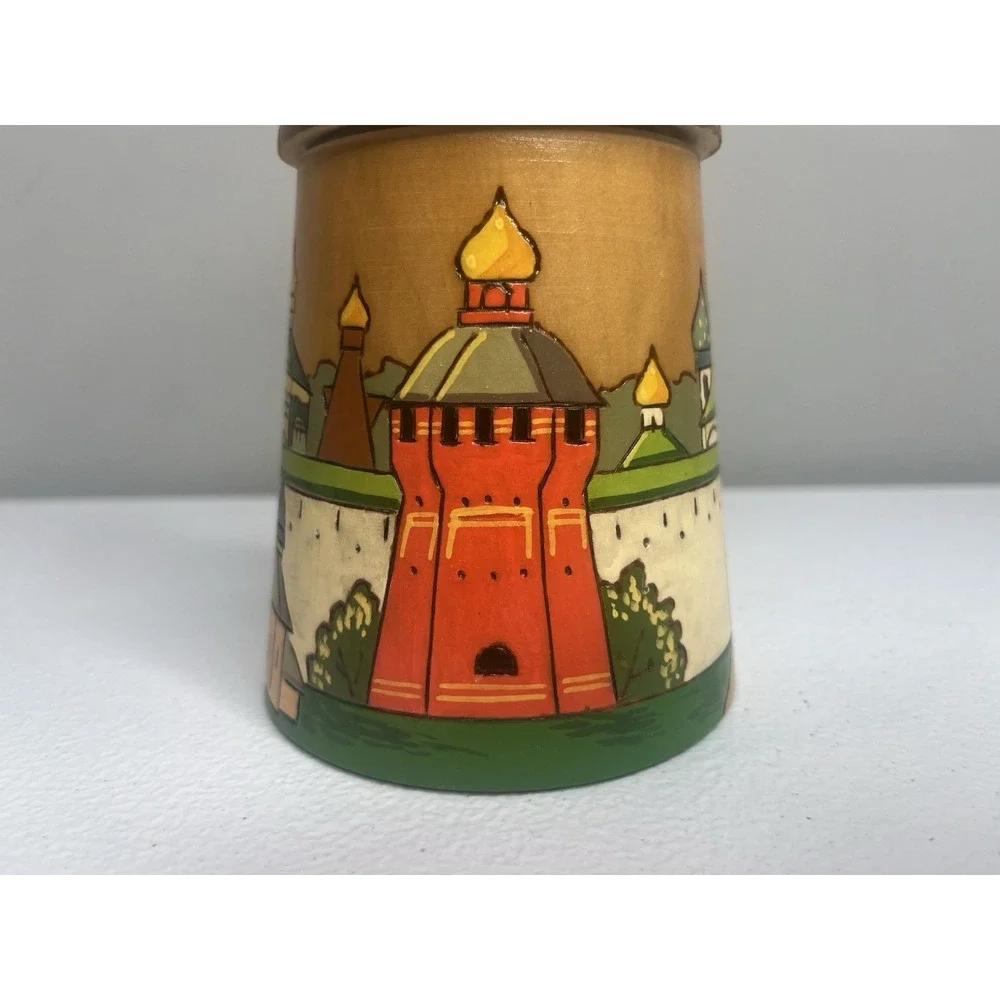 Vtg Russian Treasure Box Canister Jar Hand Carved Wooden Lidded Made‎ In USSR